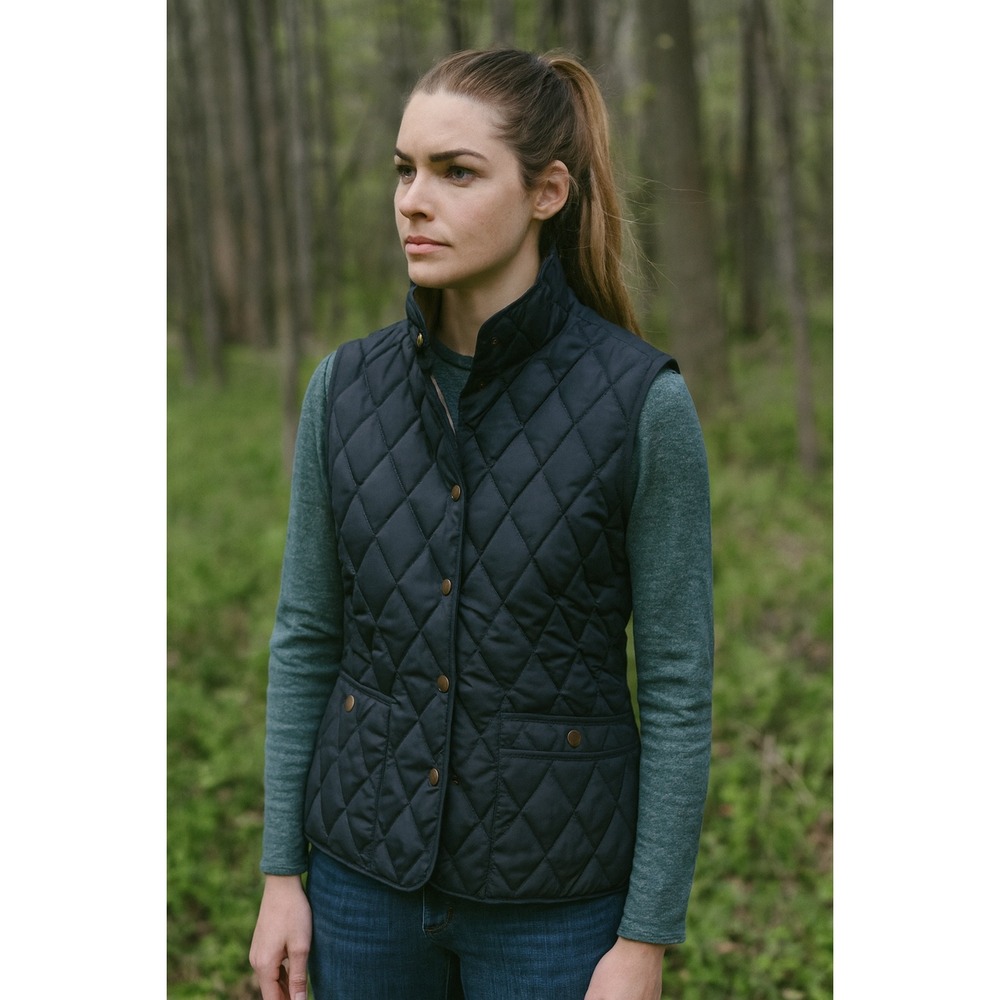 Eddie Bauer Seattle Quilted‎ Goose Down Vest Gold Snaps Pocket Black Women Small